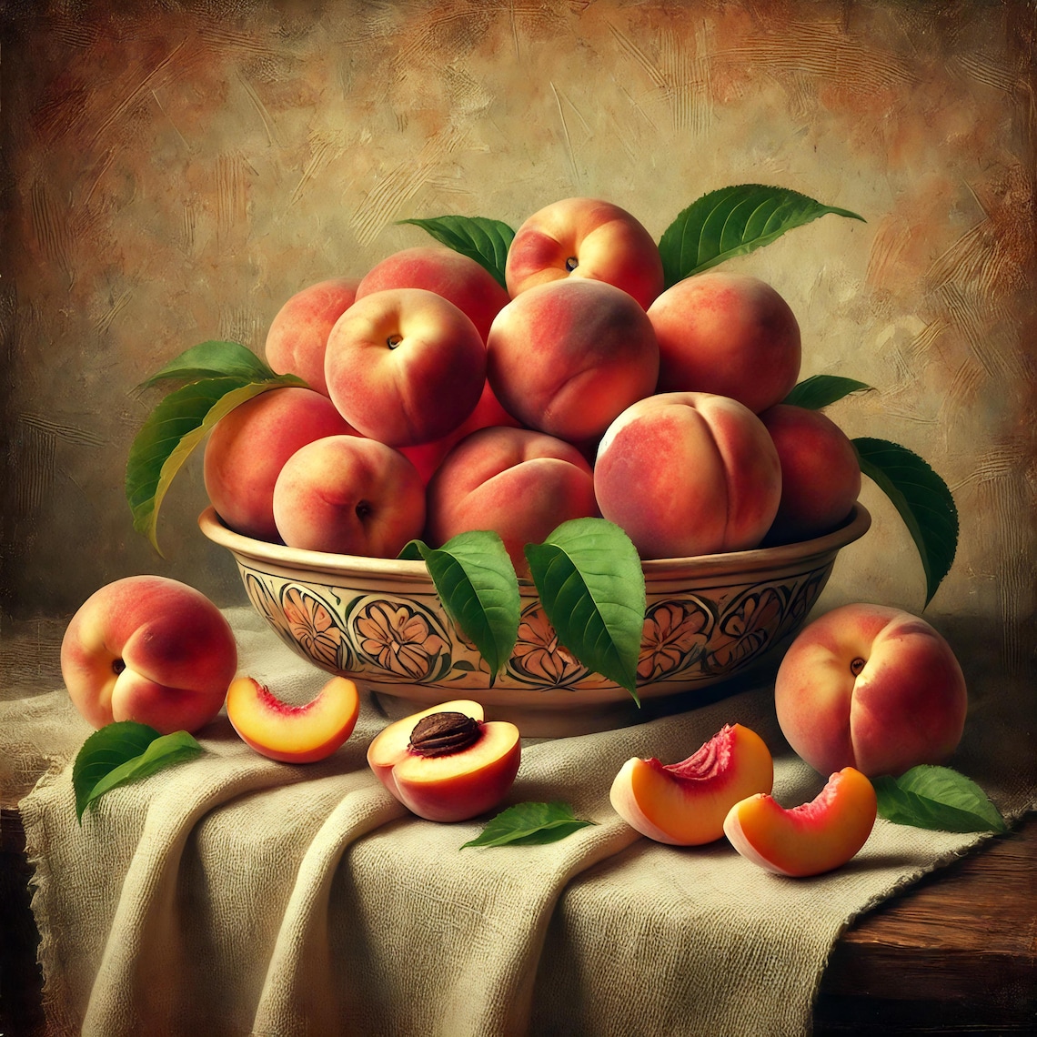 Vintage Bowl of Ripe Peaches Impressionist Still Life Fruit Poster