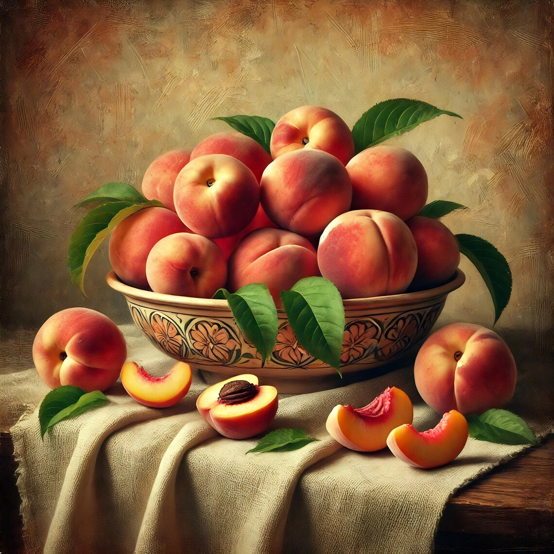 Vintage Peach Still Life Wall Art Rustic Fruit Bowl Print Impressionist Still Life Home Dcor Gift Idea For Her Instant