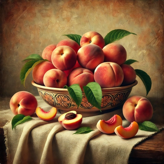 Vintage Peach Still Life Wall Art Rustic Fruit Bowl Print Impressionist Still Life Home Dcor Gift Idea For Her Instant
