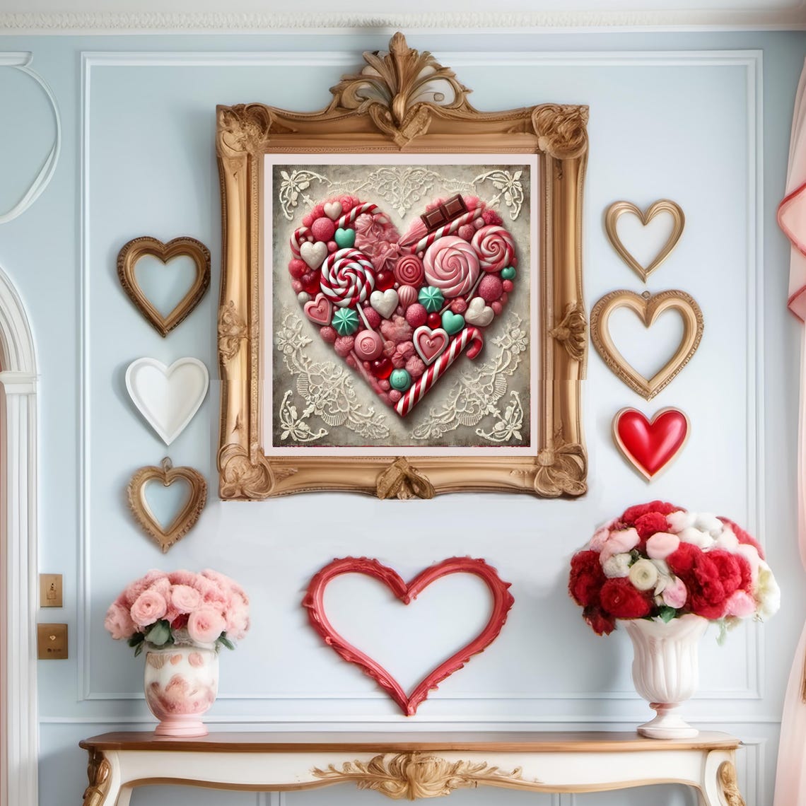 Whimsical Vintage Candy Heart with Lollipops Valentine Wall Art - Image 3