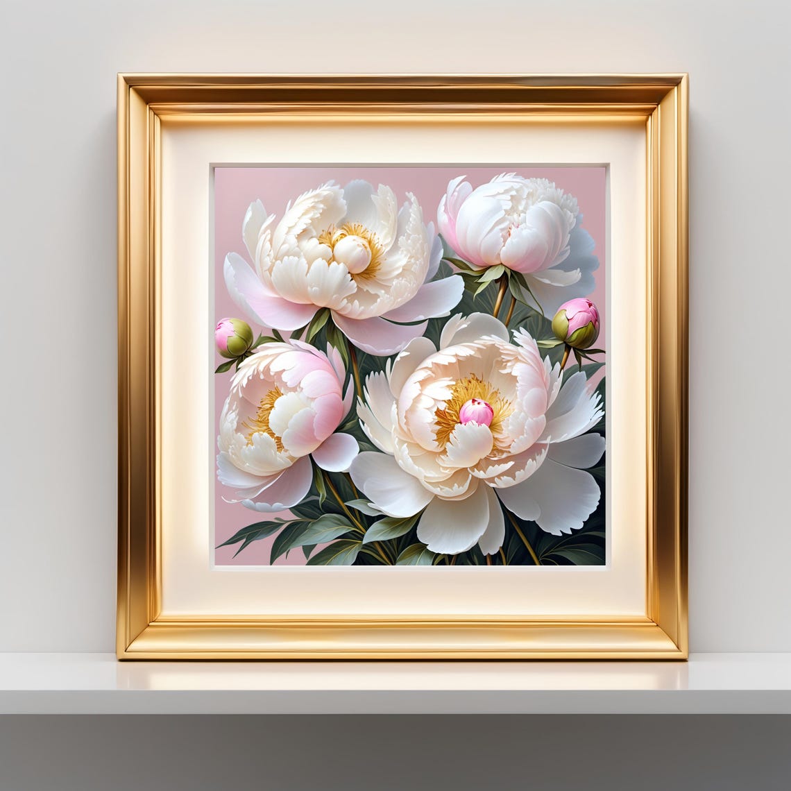 White Pink Peony Blossoms Close Up Soft Floral Botanical Poster - Image 3