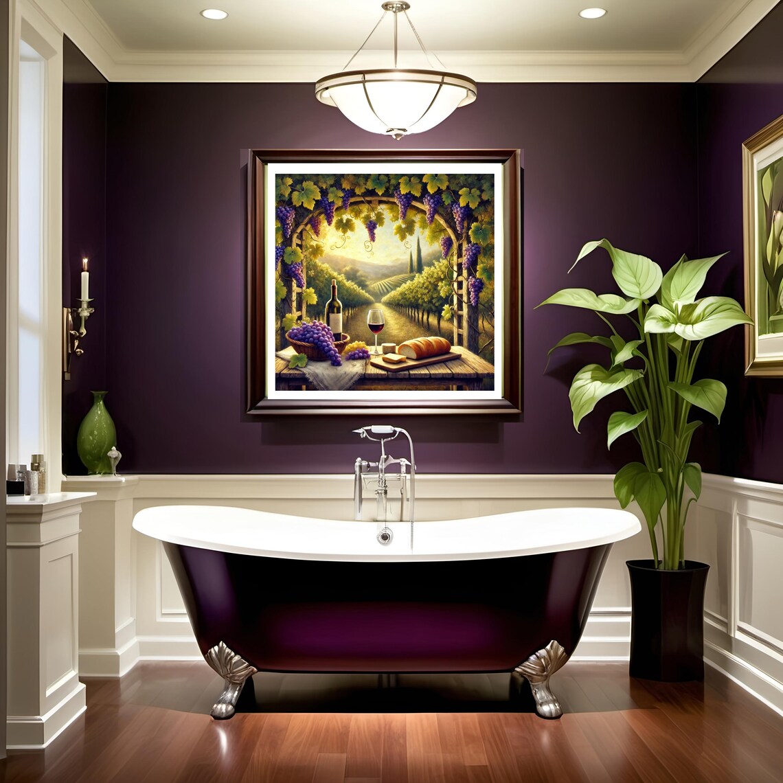 Tuscan Vineyard Grape Arbor Wine Glass Harvest Table Rolling Hills View Poster - Image 2