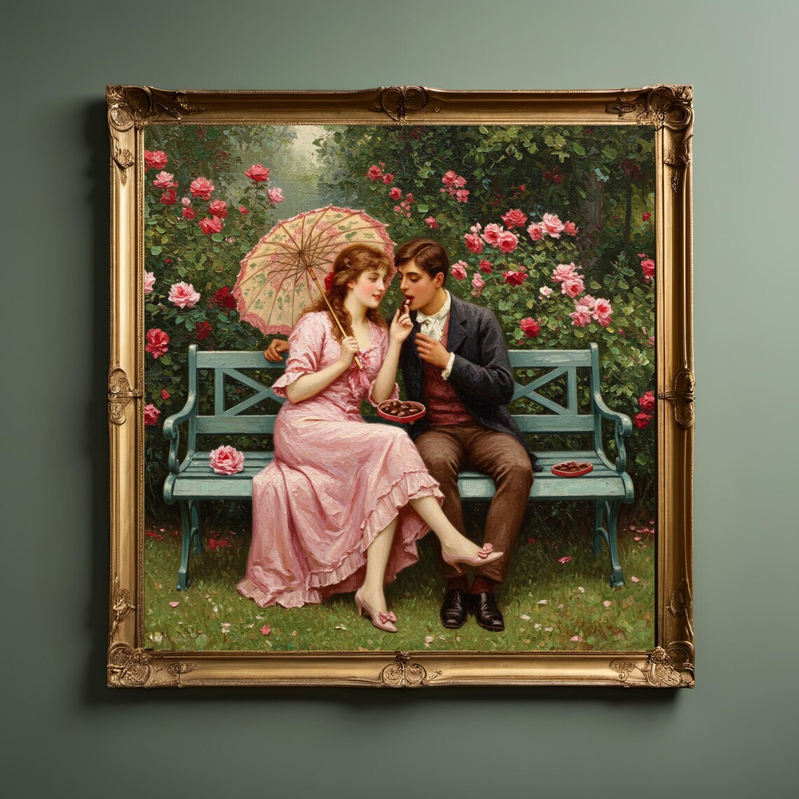 Victorian Romance Chocolate Print, Vintage Couple Scene - Image 3
