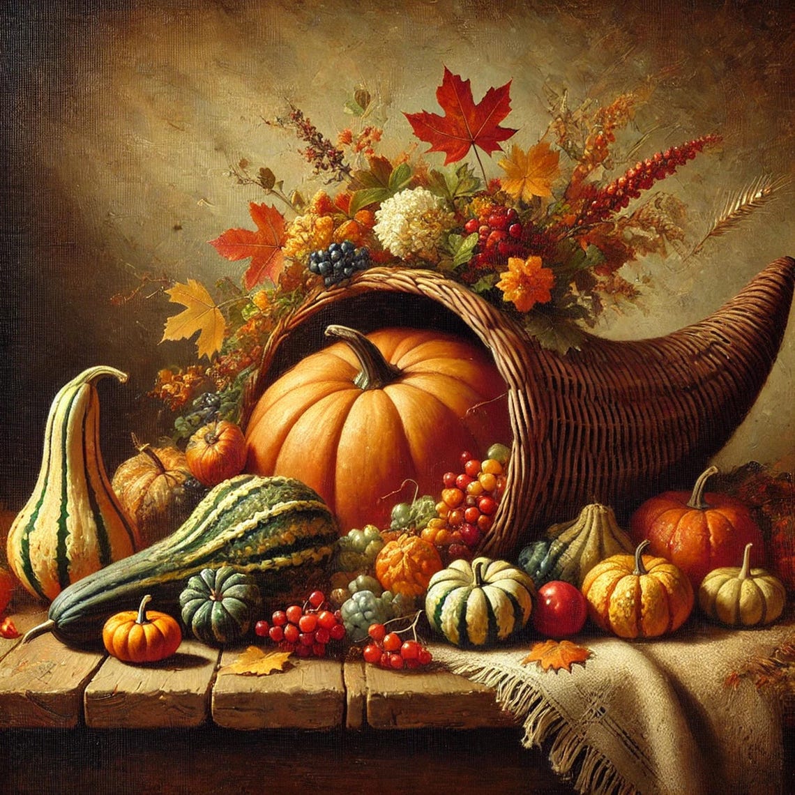 Autumn Cornucopia Overflowing Pumpkins Gourds Berries Harvest Poster