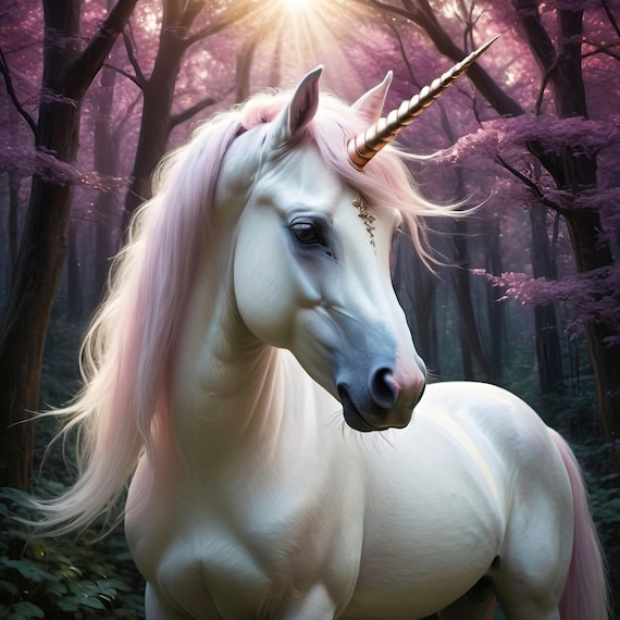 Unicorn Fantasy Art White Unicorn Golden Horn Enchanted Forest Poster