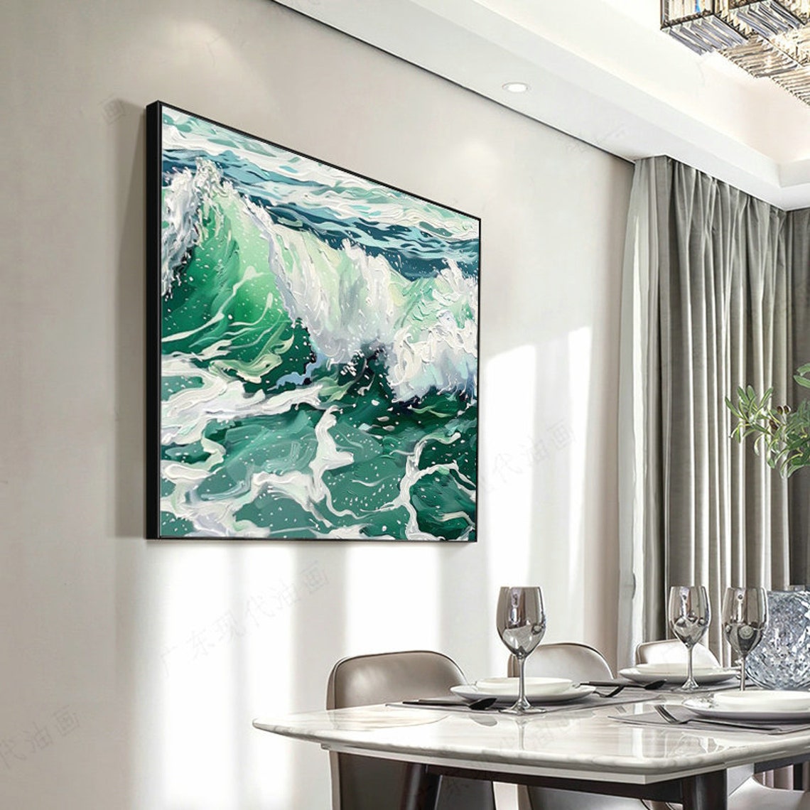Emerald Green Crashing Wave With White Foam Abstract Panoramic Poster - Image 4