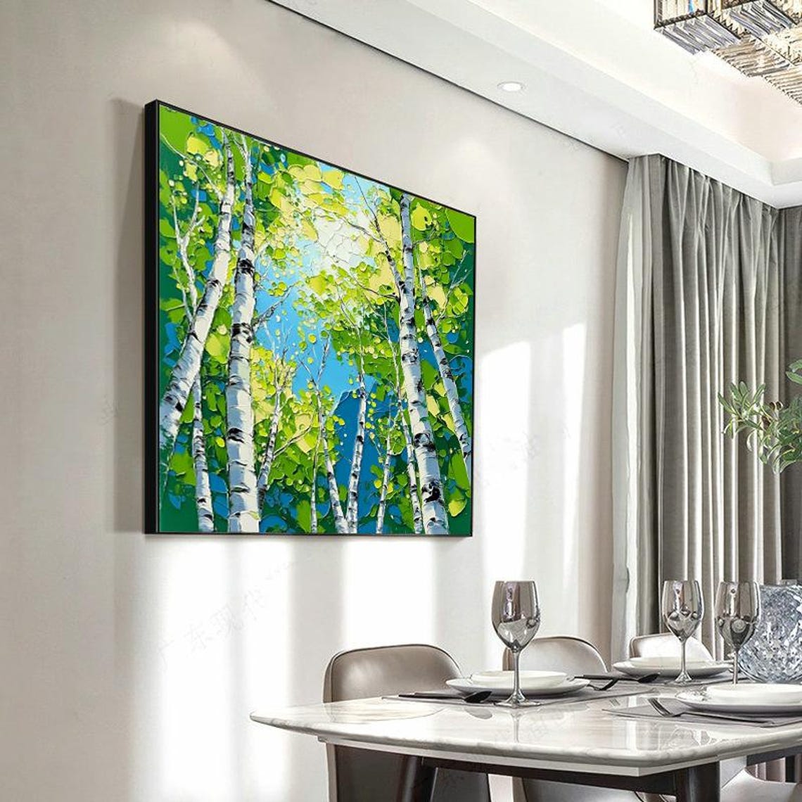 Sunlit Birch Tree Forest With a Green Summer Canopy Artwork Poster - Image 2