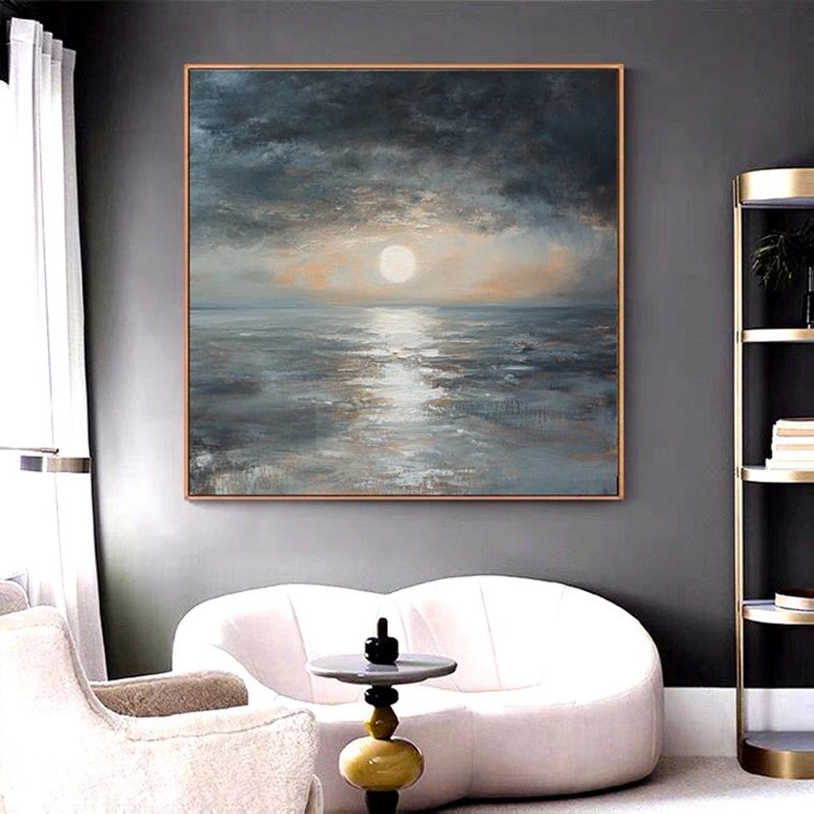 Moody Pale Sunrise Over Gray Ocean Under Storm Clouds Art Poster - Image 4