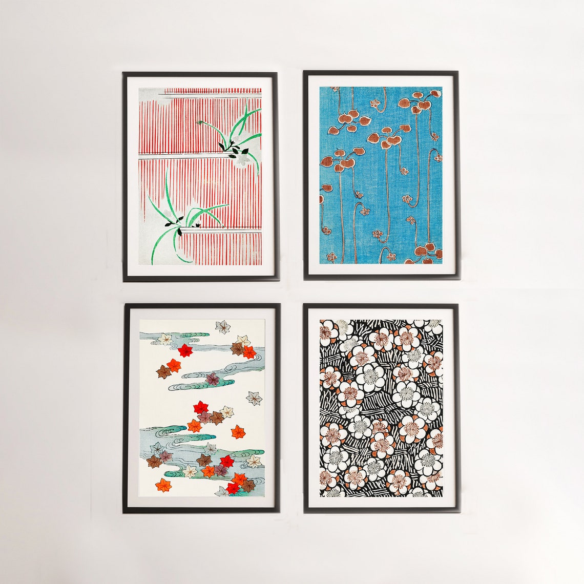 Set of Four Vintage Japanese Floral Pattern Gallery Wall Decor Print - Image 3