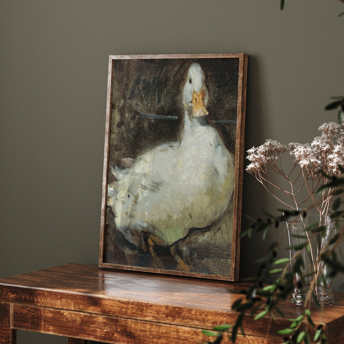 White Duck Vintage Impressionist Animal Portrait Oil Painting Print - Image 2