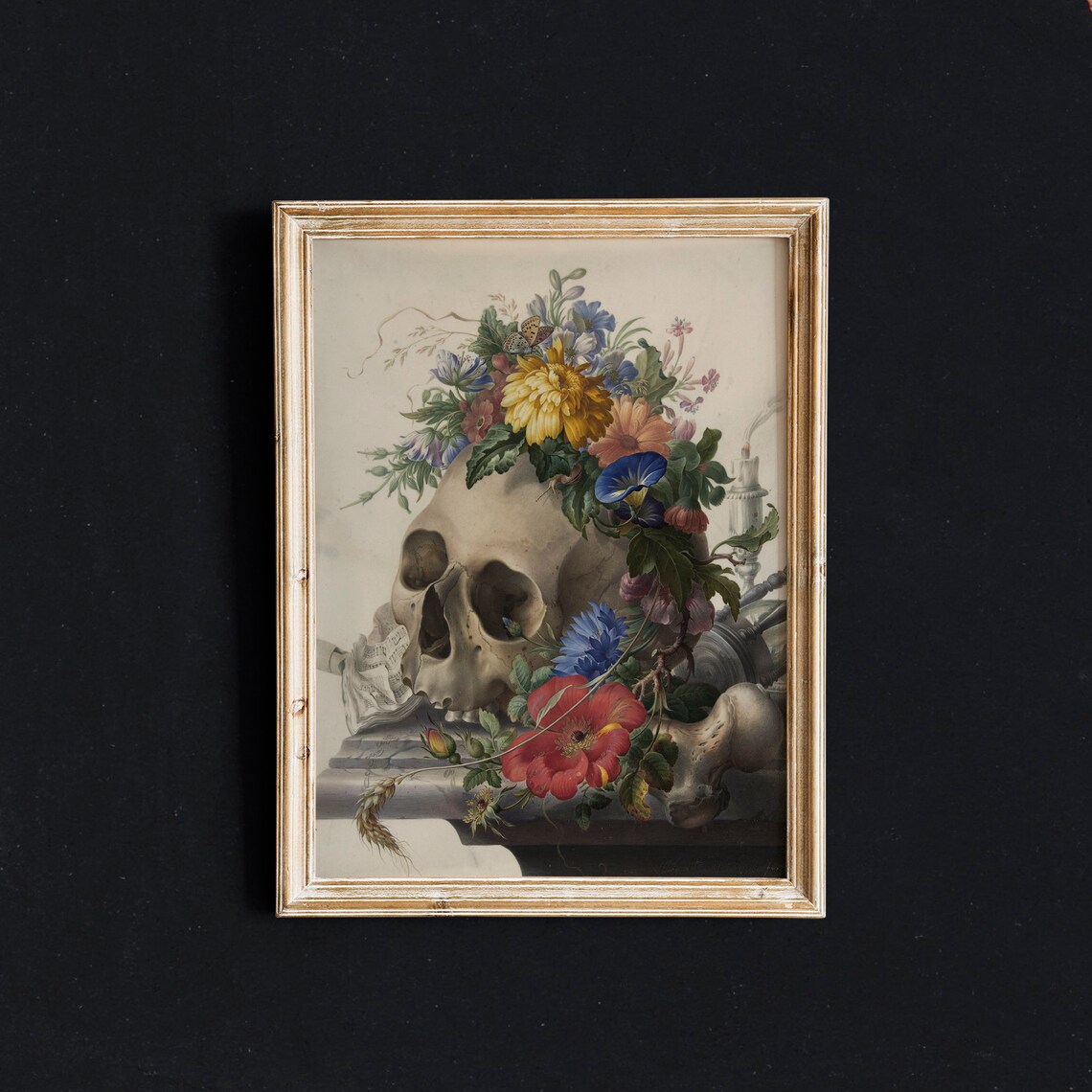 Antique Skull Vintage Gothic Still Life Art Print - Image 2