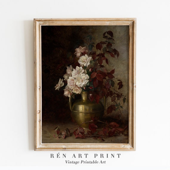Moody Flower Painting, Vintage Floral Art Print