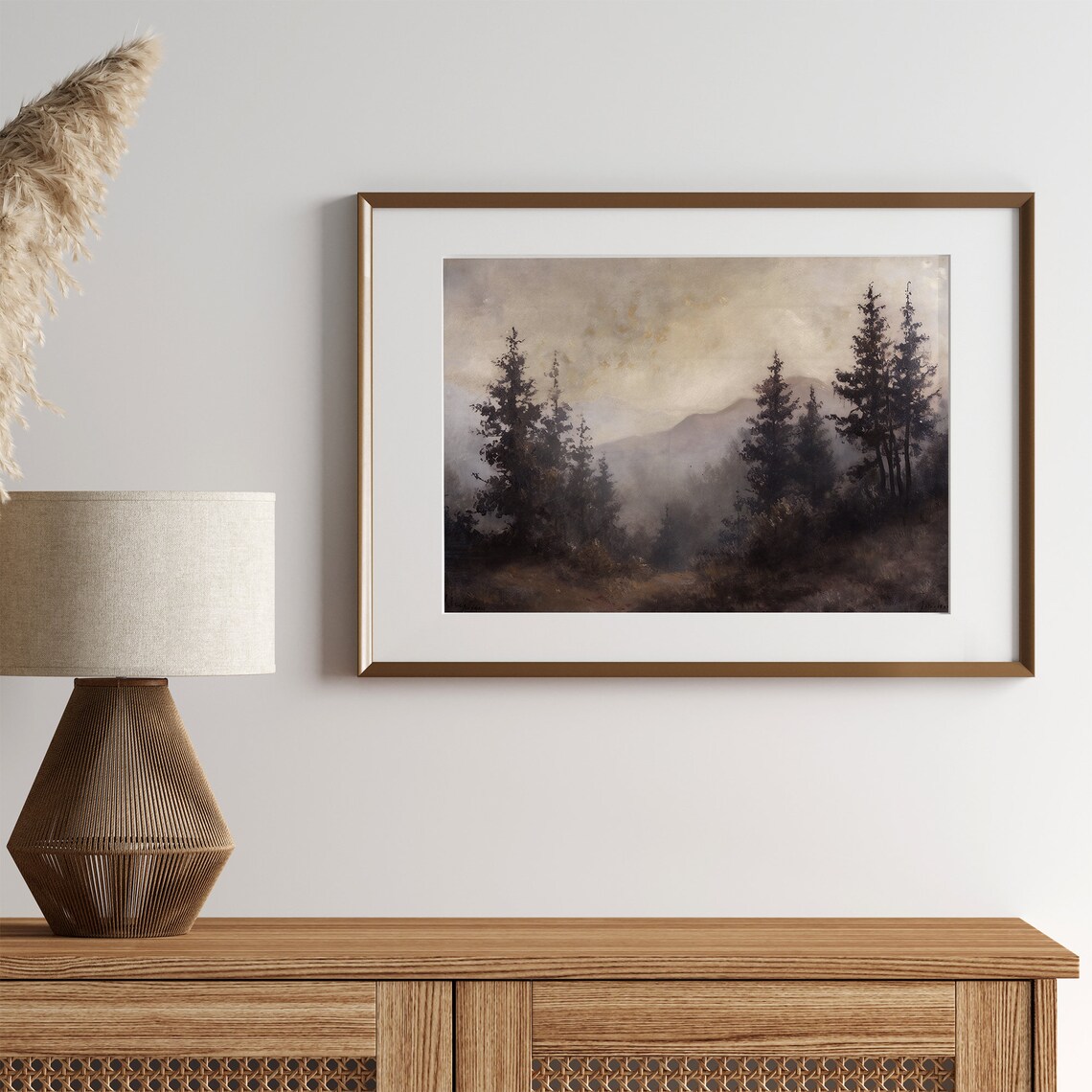 Vintage Pine Forest Art Print, Rustic Moody Landscape - Image 3