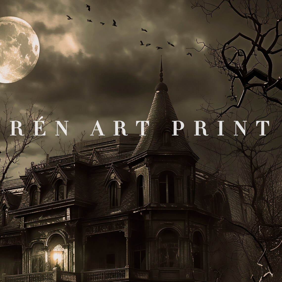 Haunted House Halloween Vintage Scary House Art Print - Image 3
