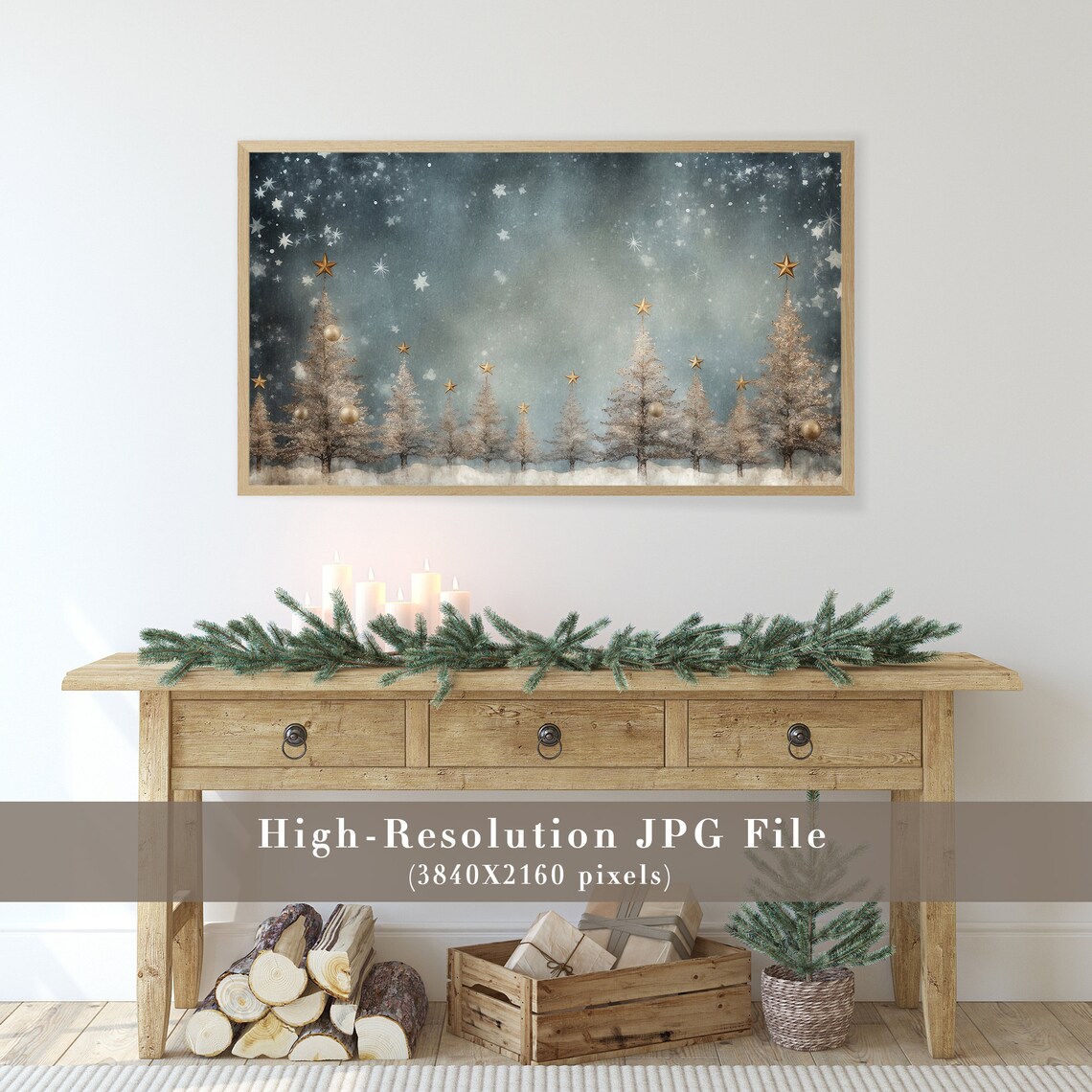 Christmas Tree Frame TV Art, Moody Winter Decor - Image 2