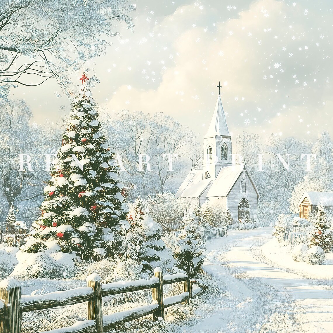 Vintage Christmas Village Art Print, Farmhouse Winter - Image 3