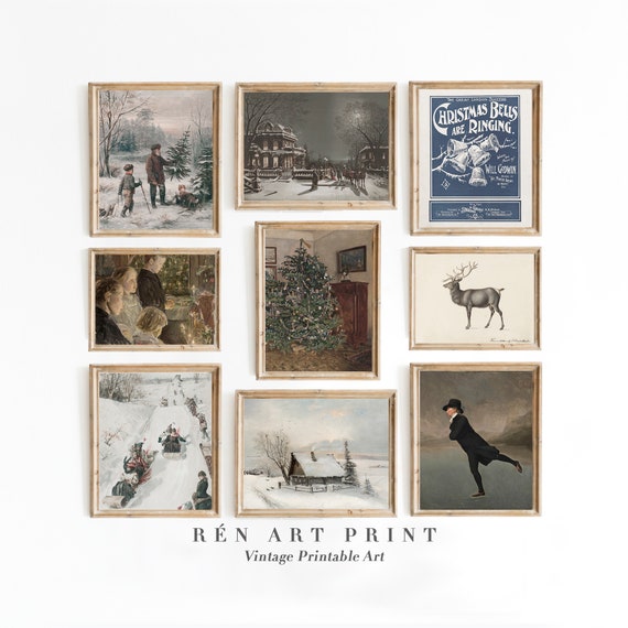 Vintage Christmas Prints, Holiday Wall Art Print