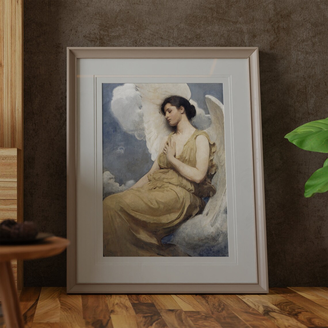 Serene Resting Angel with Golden Wings Antique Religious Art Poster - Image 3
