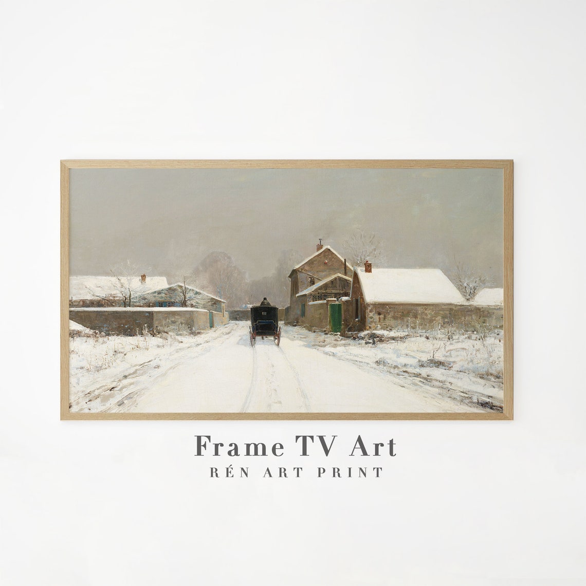Horse Carriage Snowy Village Antique Winter Landscape Poster