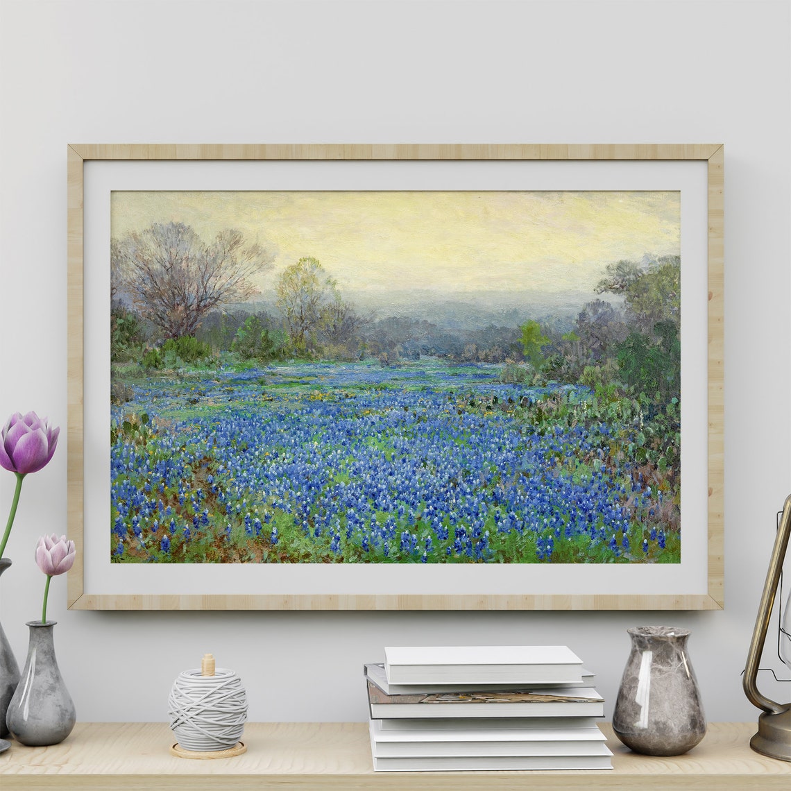 Bluebonnet Field Vintage Spring Blue Wildflower Meadow Art Poster - Image 2