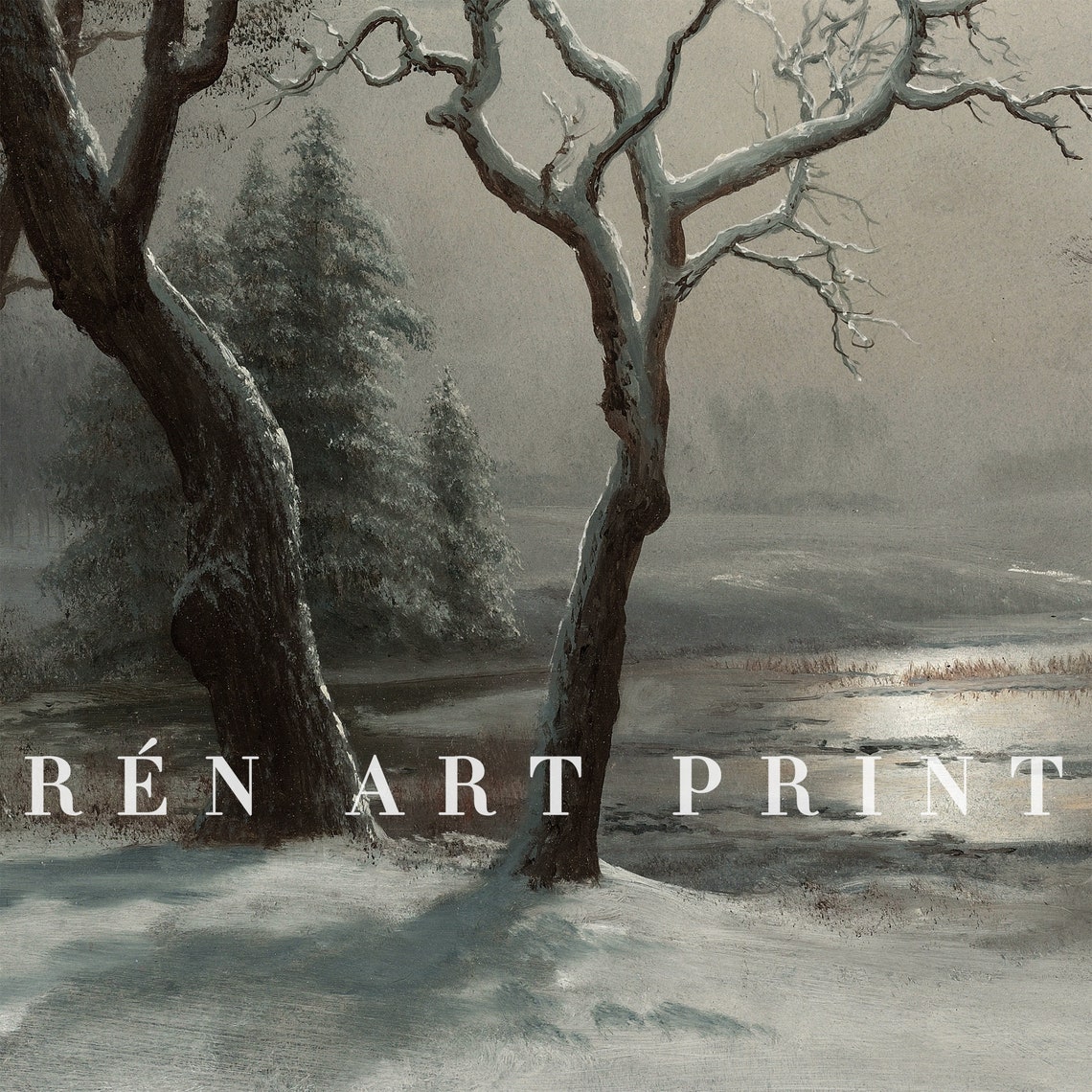 Moody Winter Moonlit Forest Vintage Snowy Trees Frozen Pond Poster - Image 3