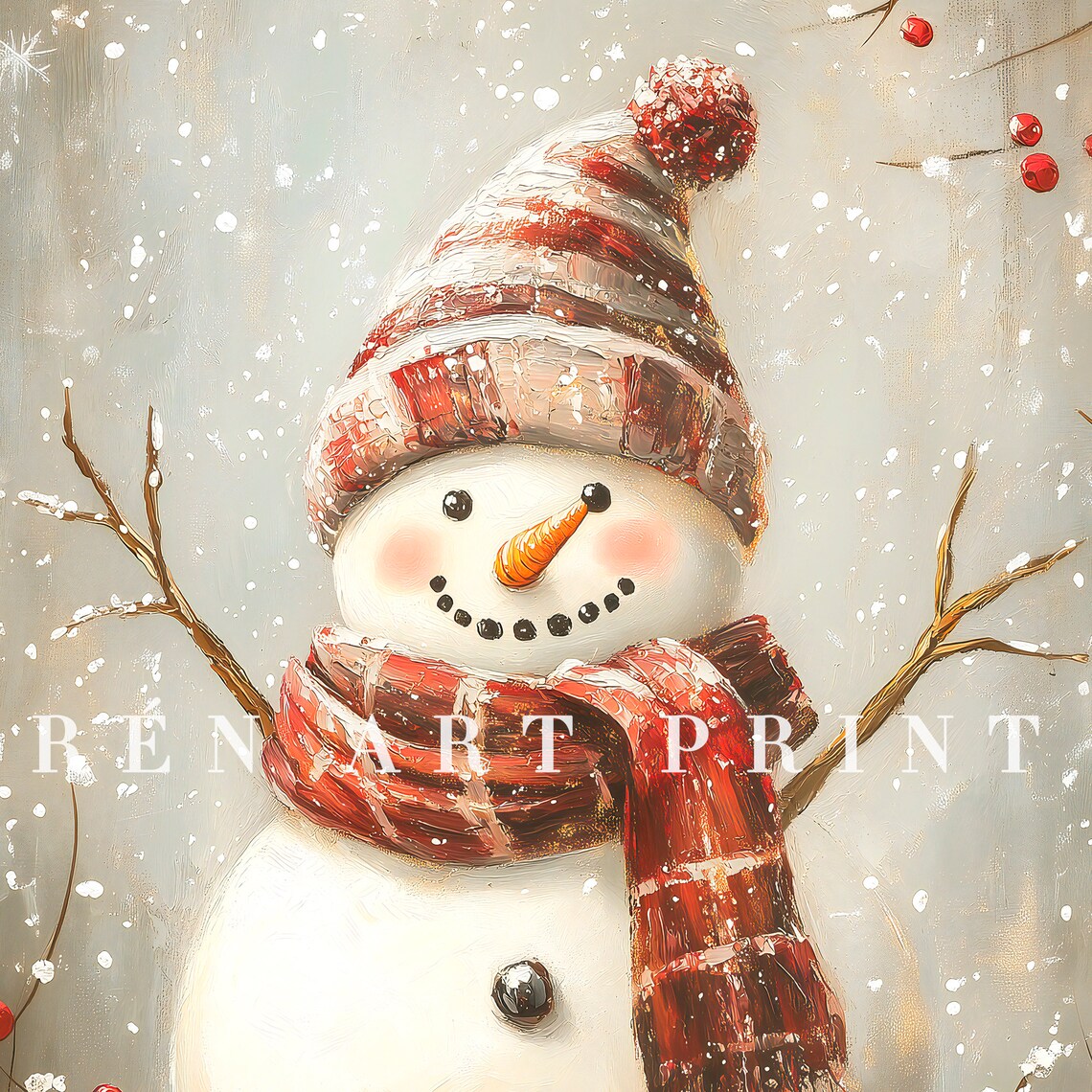 Vintage Snowman Painting Art Print, Nursery Holiday Decor - Image 3