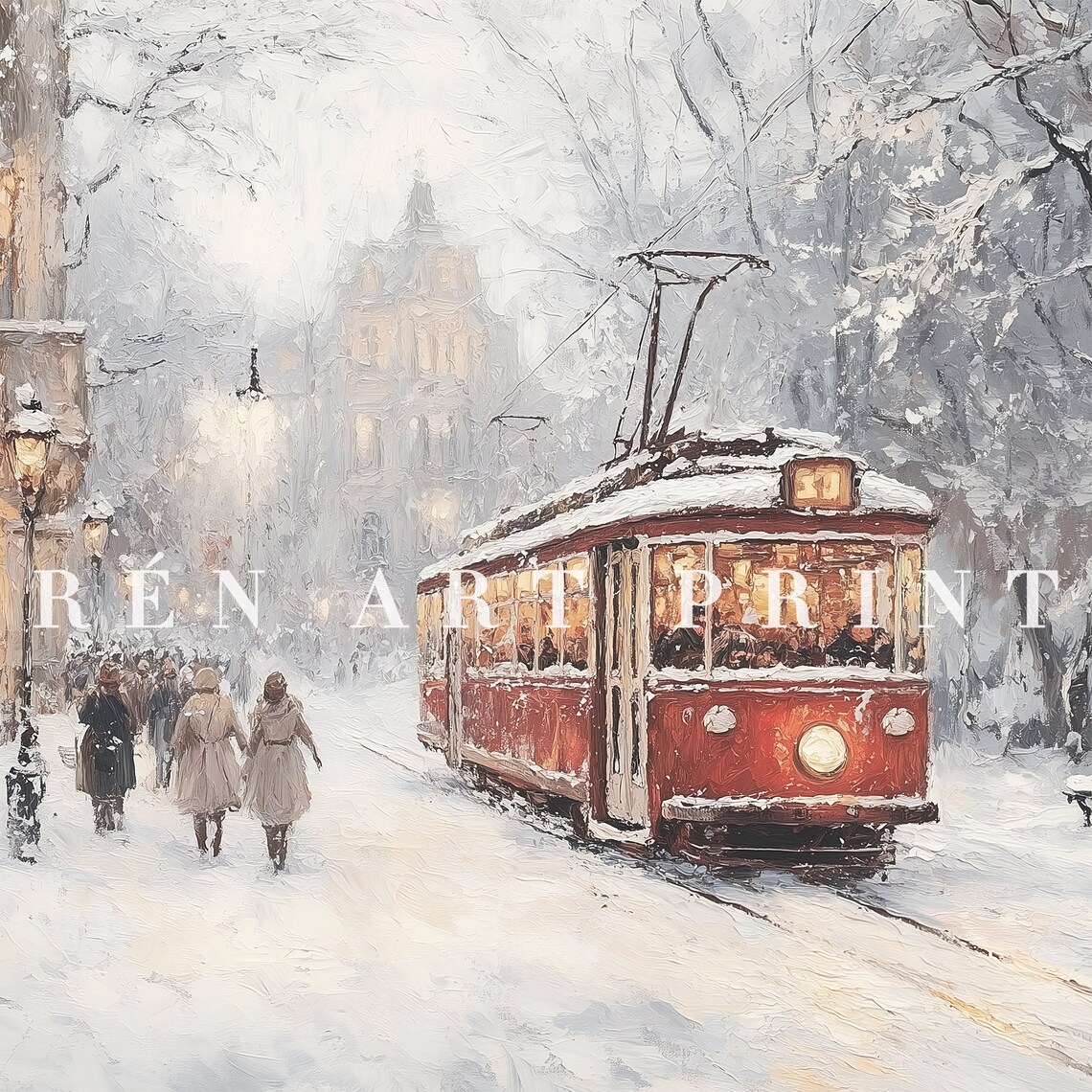 Winter Cityscape Vintage Christmas Art Print - Image 3