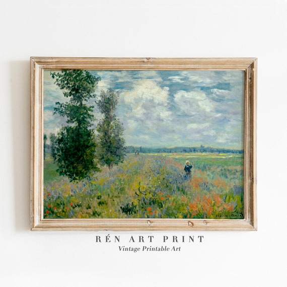 Vintage Spring Poppy Fields Landscape Art Print