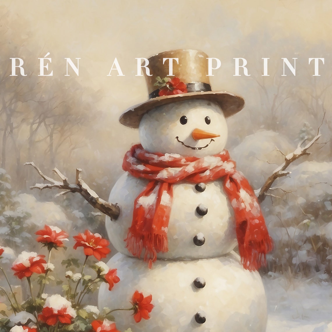 Vintage Snowman with Top Hat and Red Scarf Christmas Frame TV Poster - Image 3