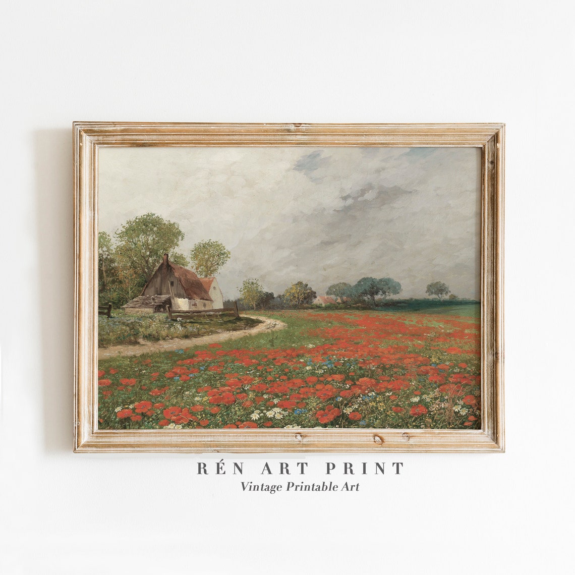 Cottage Red Poppy Field Summer Vintage Countryside Painting Art Poster