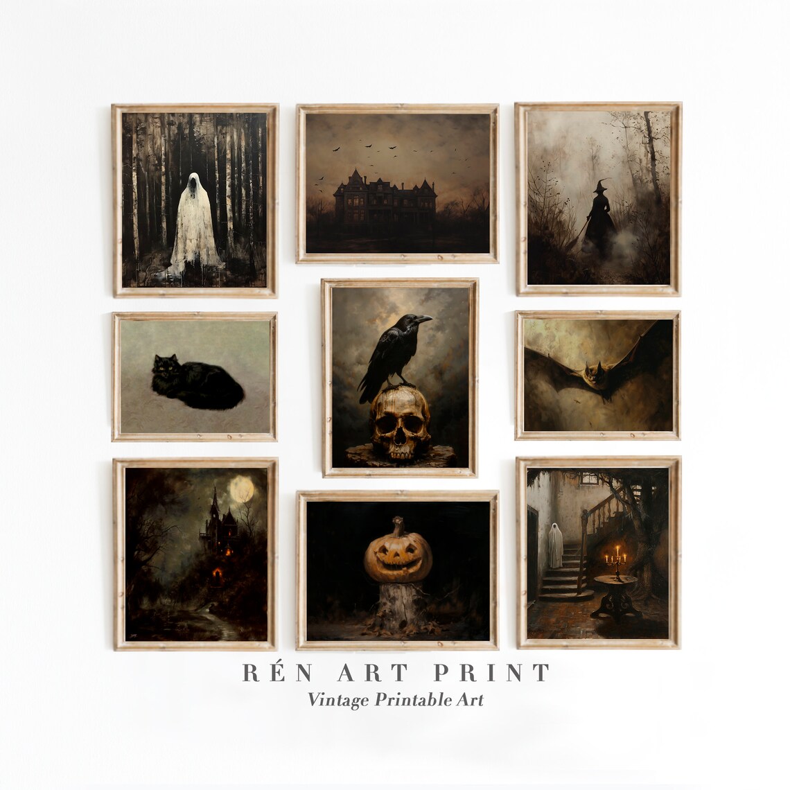 Vintage Halloween Art Print, Gothic Moody Decor