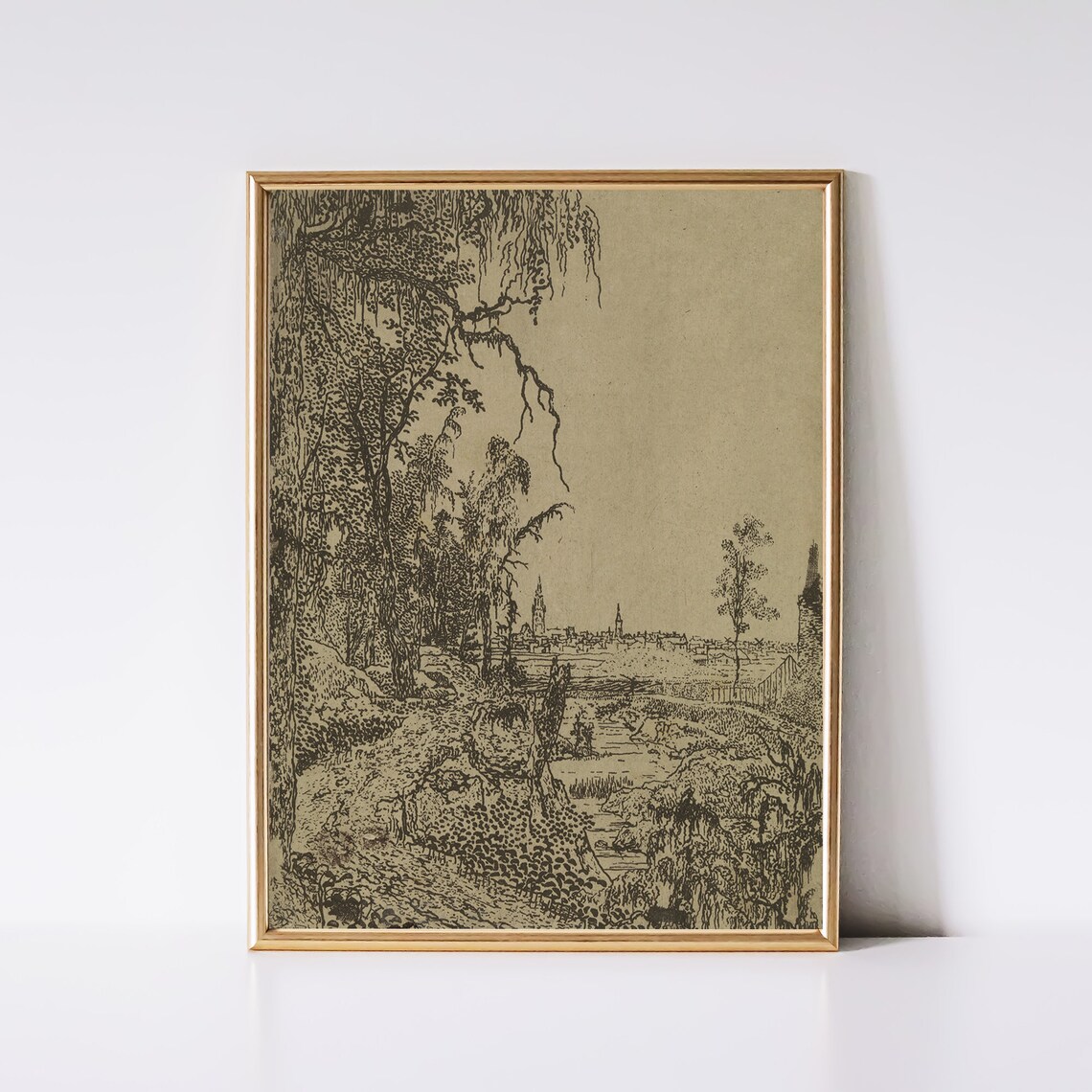 Vintage Landscape Sketch Print, Moody Farmhouse Art - Image 2