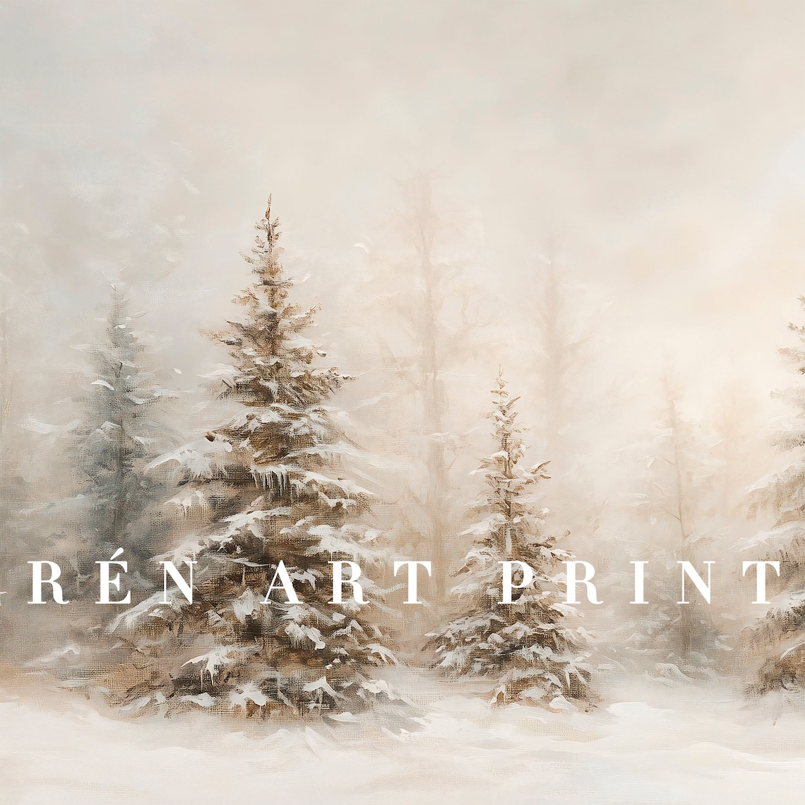Neutral Christmas Vintage Winter Landscape Art Print - Image 3