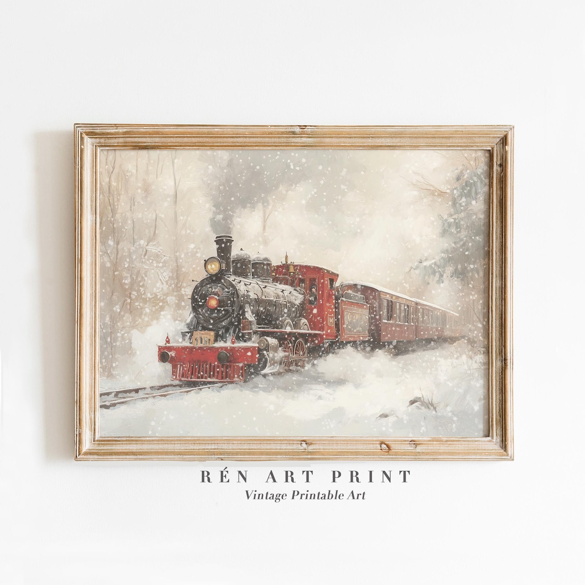 Vintage Christmas Train, Farmhouse Holiday Art Print