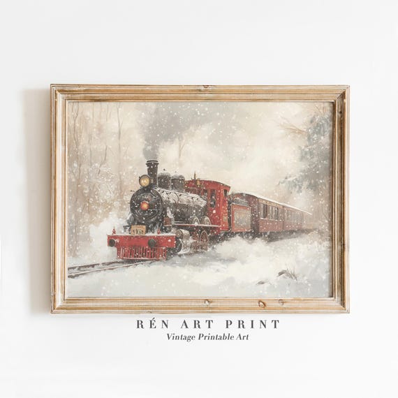 Vintage Christmas Train, Farmhouse Holiday Art Print