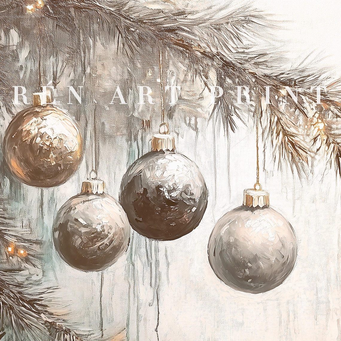 Christmas Ornaments Art Print, Neutral Farmhouse Decor - Image 3