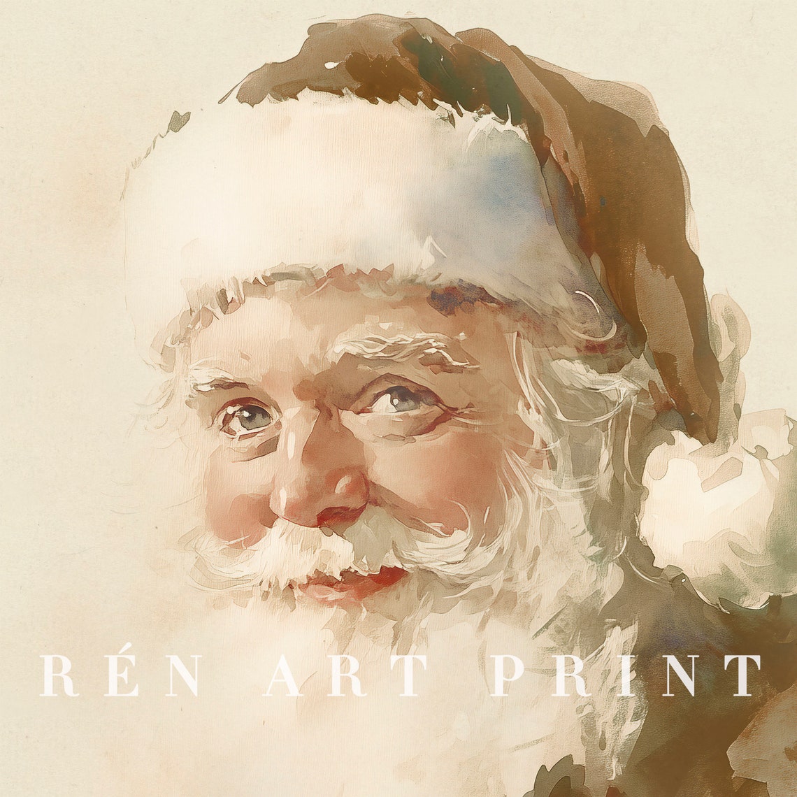 Classic Santa Claus Portrait Neutral Beige Vintage Christmas Print - Image 3