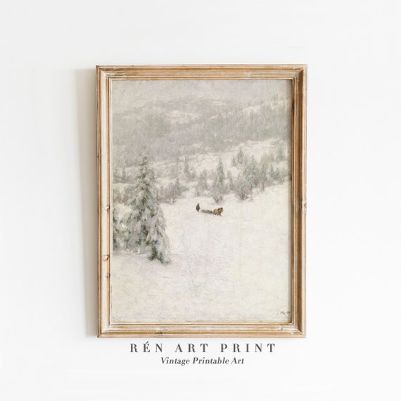 Antique Winter Snowy Landscape Vintage Art Print