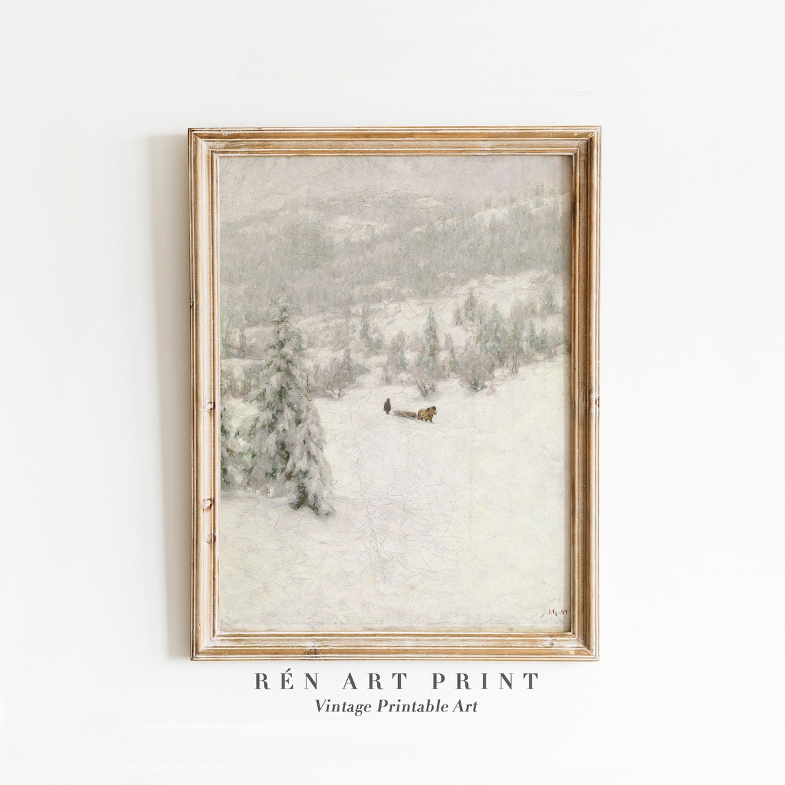Antique Winter Snowy Landscape Vintage Art Print