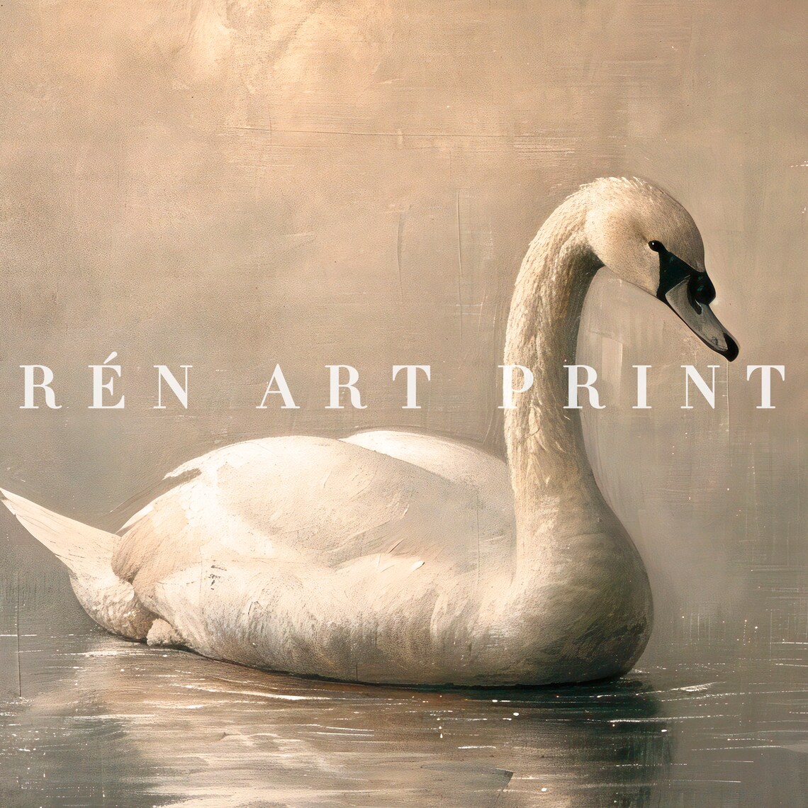 Antique Swan Neutral Wildlife Painting, Nursery Art Print - Image 3