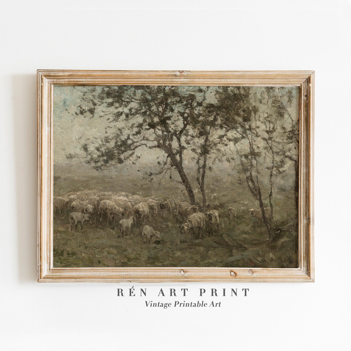 Sheep Painting Vintage Cottage Landscape Art Print