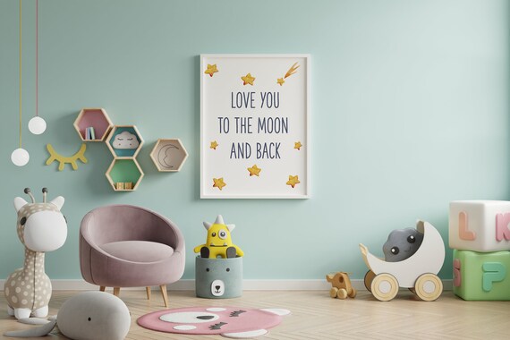 Love You to the Moon and Back Space Nursery Starry Quote Poster