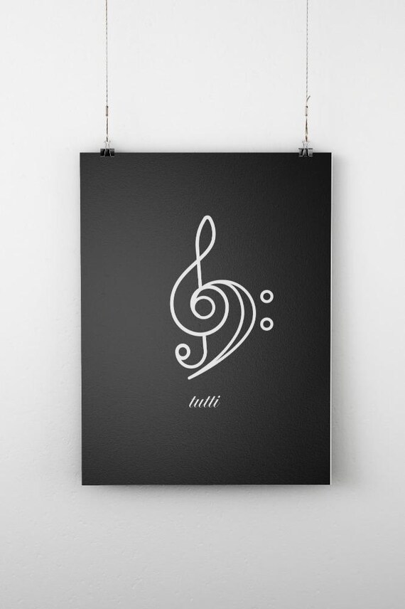 Tutti Treble Bass Clef Line Art Black Minimalist Musician Gift Poster