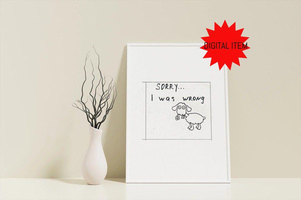 Sorry I Was Wrong Cute Fluffy Sheep Doodle Apology Line Art Poster