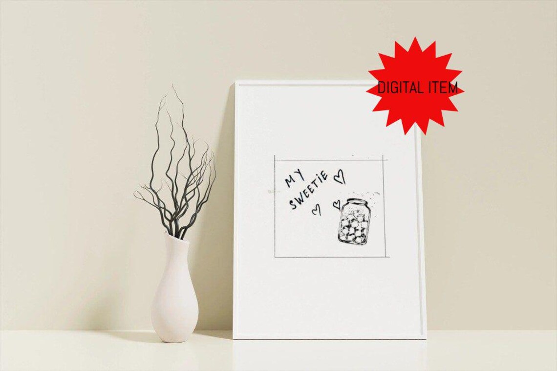 My Sweetie Candy Jar Of Hearts Romantic Doodle Line Art Poster