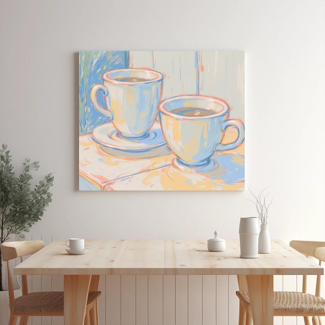 Pair Of Beautiful Blue Coffee Cups By A Sunny Kitchen Window Wall Art