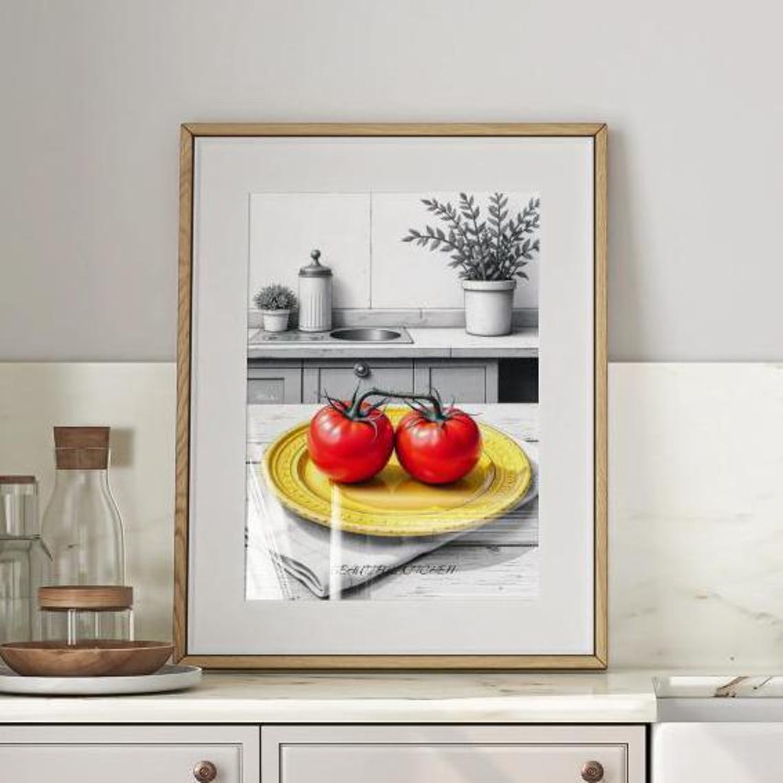 Ripe Red Tomatoes On A Yellow Plate Kitchen Still Life Poster
