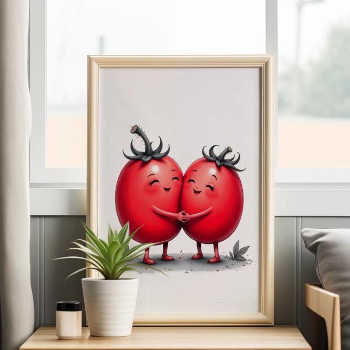 Cute Hugging Tomatoes Sweet Valentine Love Illustration Poster