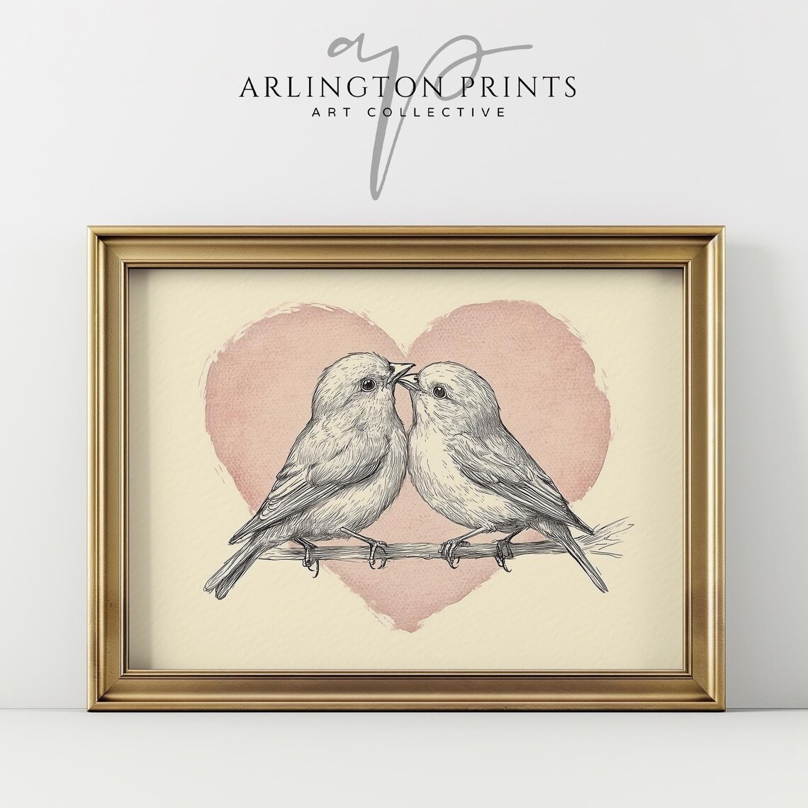 Cute Pink Heart Love Birds Vintage Bird Print