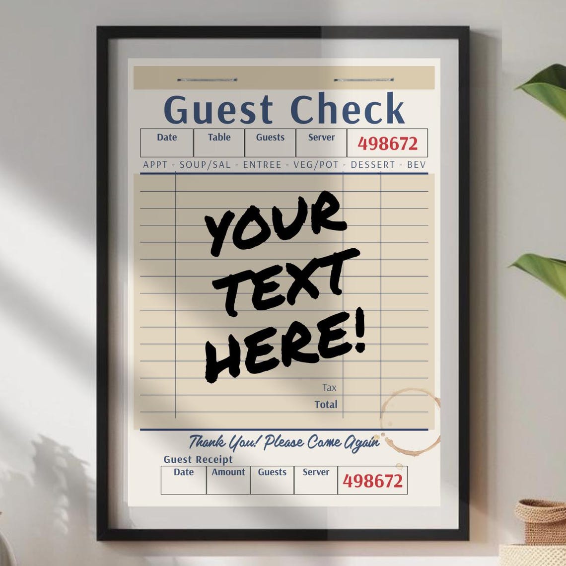 Customizable Guest Check Diner Receipt Your Text Here Wall Poster